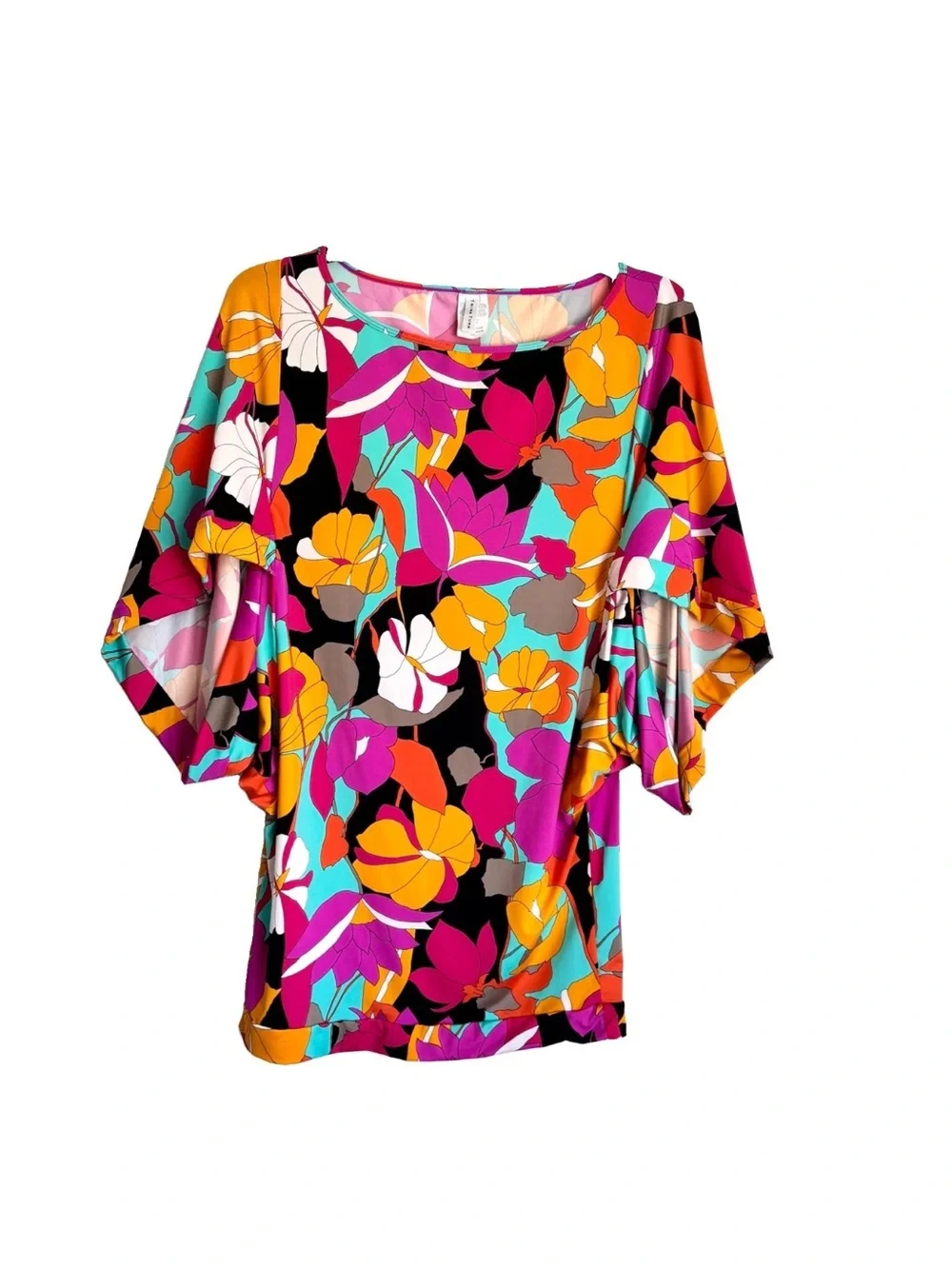 Trina Turk Floral Swim Cover Up Tunic Mini Dress Pink Pink Yellow